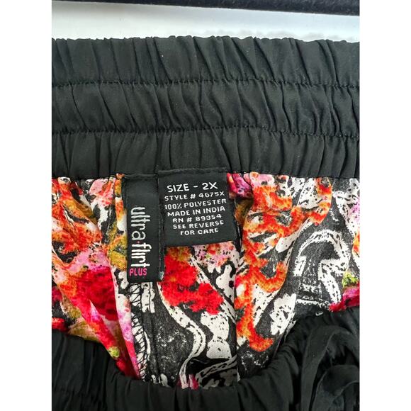 Ultra Flirt Plus Drawstring Black Geometric and Pink Floral Print Joggers Sz 2X - Picture 3 of 5